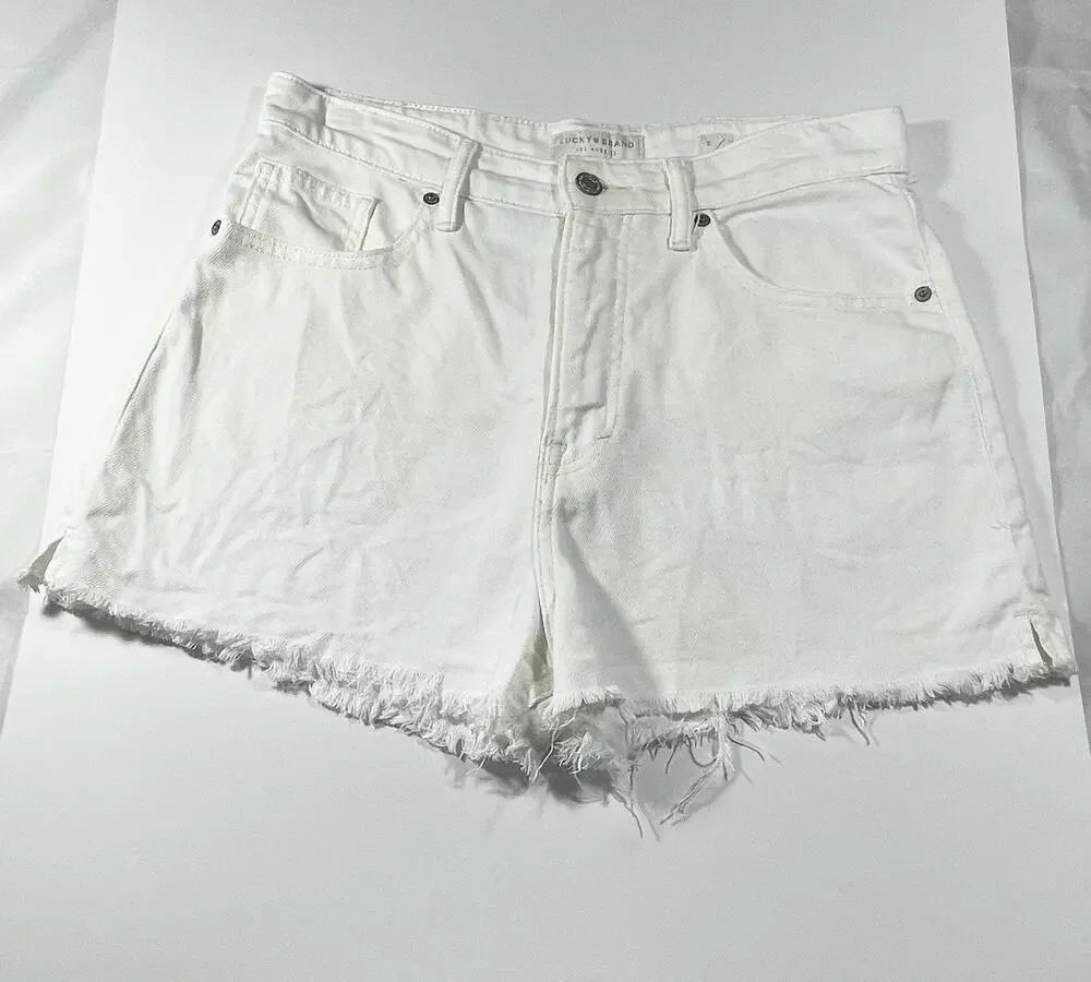 Lucky Pins White Size 8 High Rise Womens Denim Jean Shorts Cutoffs